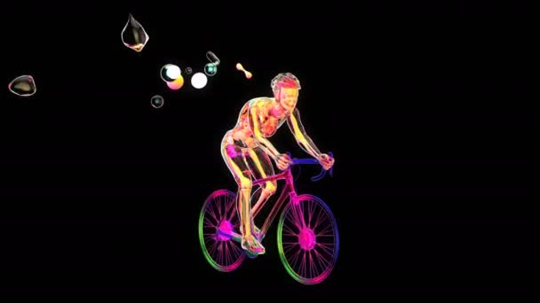 Illustration Anatomy Ray Cyclist Riding Abstract Art Black Background — Stock Video