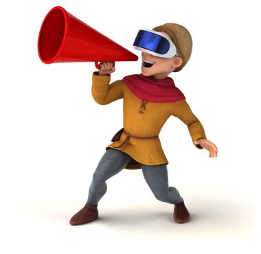 VR Miğferli bir ortaçağ karakterinin 3 boyutlu eğlenceli bir tasviri