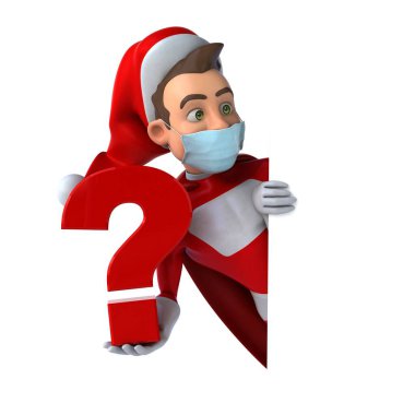 Çizgi roman Noel Baba 'nın sorgulu bir maskesi ile üç boyutlu eğlenceli illüstrasyonu 