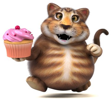 Kek ile eğlenceli kedi - 3D Görüntü