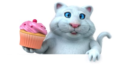 Kek ile eğlenceli kedi - 3D Görüntü
