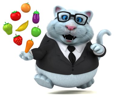 Meyveli eğlenceli kedi - 3D Görüntü