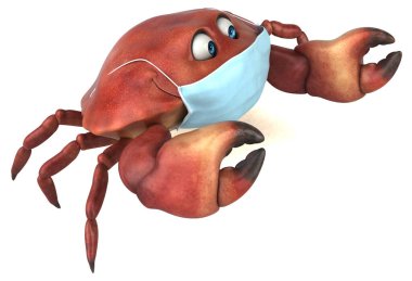 Maskeli 3 boyutlu komik yengeç karakteri.