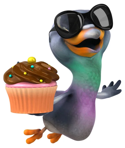 컵케이크 삽화가 재미있는 비둘기 — 스톡 사진