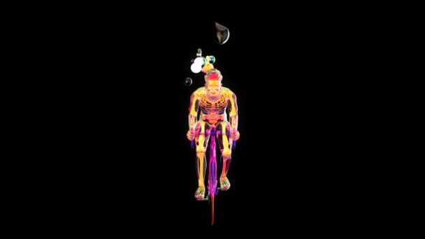 Illustration Einer Anatomie Eines Röntgenradfahrers Der Mit Abstrakter Kunst Fährt — Stockvideo