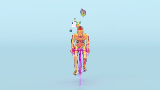 Illustration Anatomy Ray Cyclist Riding Abstract Art — Stock Video