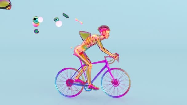 Illustratie Van Een Anatomie Van Een Röntgenfietser Met Abstracte Kunst — Stockvideo