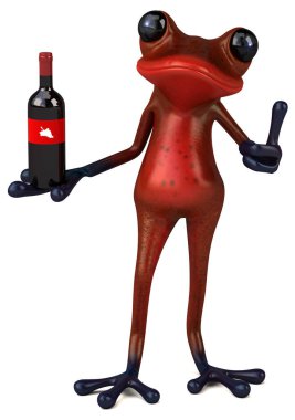 Şaraplı eğlenceli kurbağa - 3D Görüntü