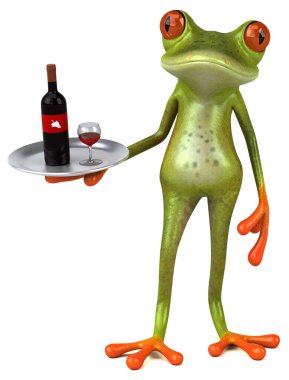 Şaraplı eğlenceli kurbağa - 3D Görüntü