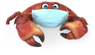 Maskeli 3 boyutlu komik karakter yengeci.