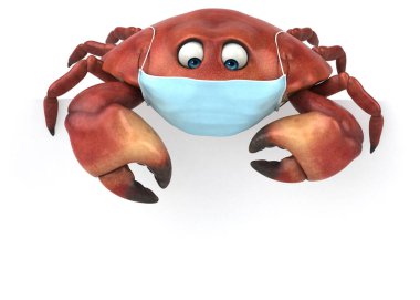 Maskeli 3 boyutlu komik karakter yengeci.