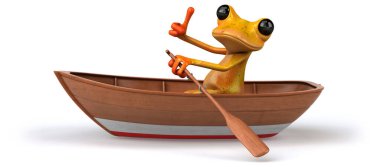 Teknede eğlenceli kurbağa - 3D Görüntü