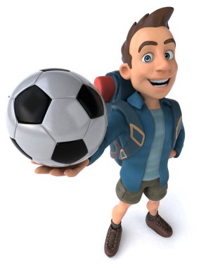 Toplu bir 3D karikatür sırt çantalı eğlenceli illüstrasyon