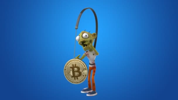 Personagem Zumbi Divertido Seguindo Bitcoin Animação — Vídeo de Stock