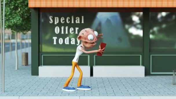 Веселий Персонаж Зомбі Смартфоном Анімація — стокове відео