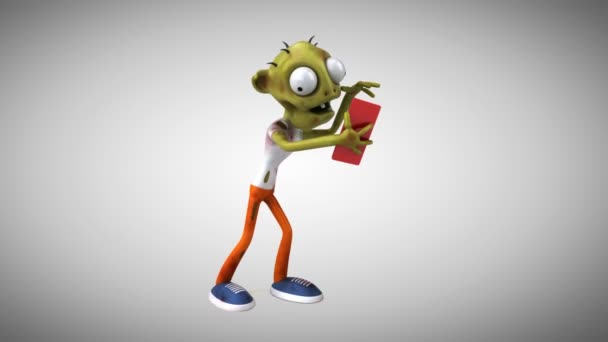 Spaßige Zombie Figur Mit Smartphone Animation — Stockvideo