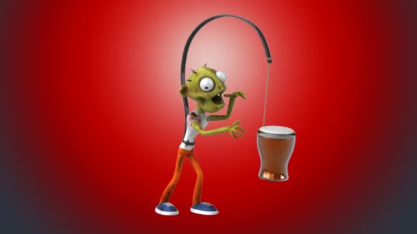 Lustige Zombie Figur Nach Bier Animation — Stockvideo