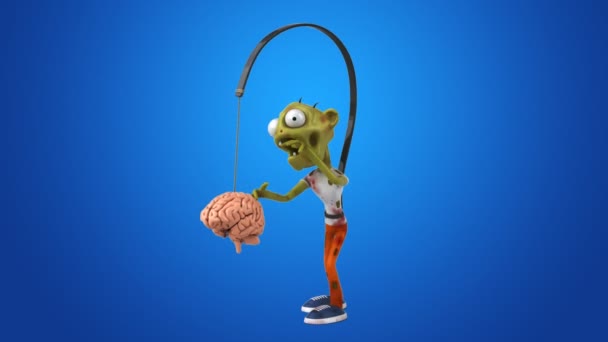 Divertido Personaje Zombie Siguiendo Cerebro Animación — Vídeo de stock