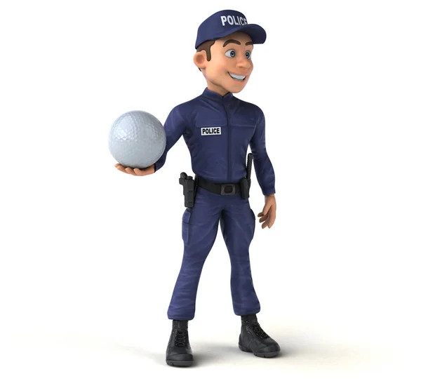 Divertente Illustrazione Agente Polizia Del Fumetto Con Palla — Foto Stock