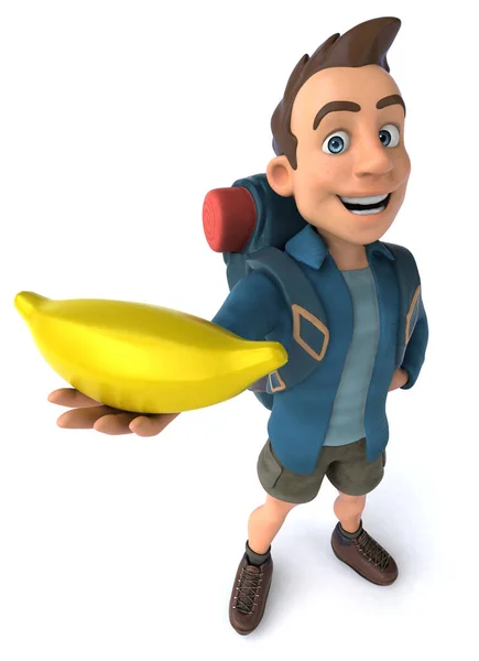 Весела Ілюстрація Тривимірного Мультиплікаційного Рюкзака Бананом — стокове фото