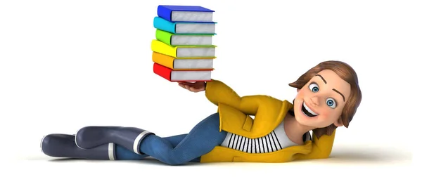 Leuke Illustratie Van Een Cartoon Tiener Meisje Met Boeken — Stockfoto