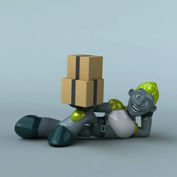 Zelený Robot Krabicemi Ilustrace — Stock fotografie