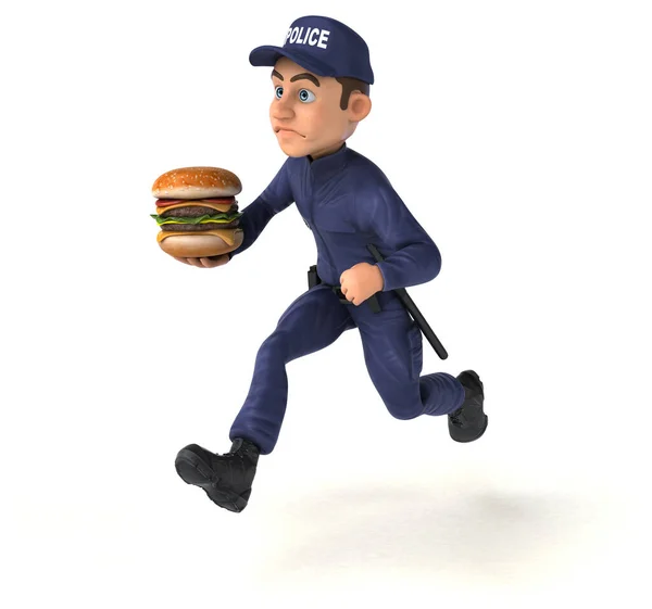 Illustration Amusante Policier Bande Dessinée Avec Hamburger — Photo