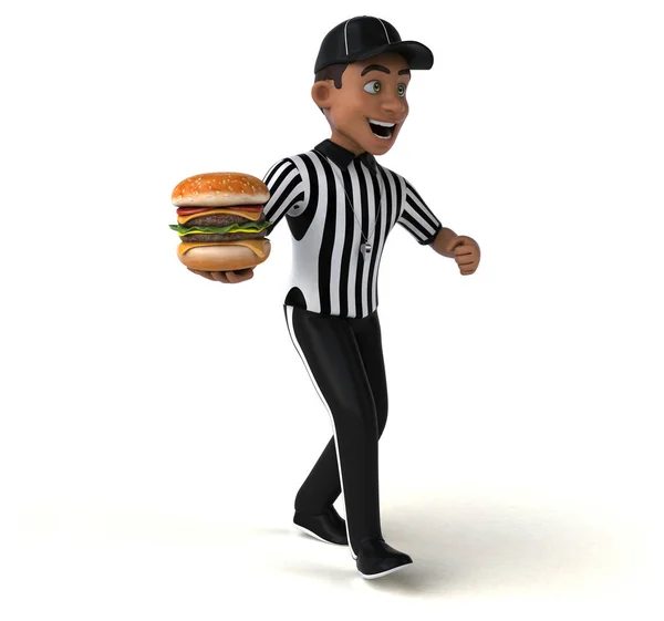 Divertimento Illustrazione Arbitro Americano Con Hamburger — Foto Stock