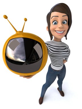 Eğlenceli 3D karikatür. Sıradan karakterli kadın. 