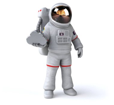 Bulutlu eğlenceli astronot - 3D İllüstrasyon