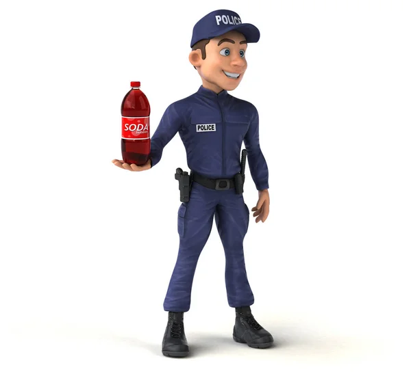 Divertente Illustrazione Agente Polizia Dei Cartoni Animati Con Soda — Foto Stock