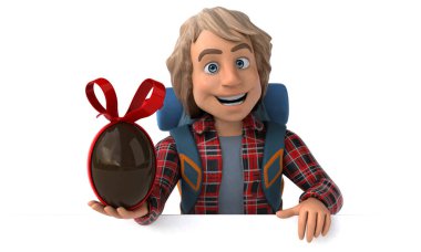 Eğlenceli sırt çantalı, yumurtalı çizgi film adamı.