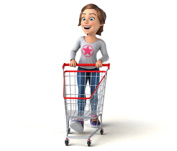 有趣的3D卡通少女购物 — 图库照片