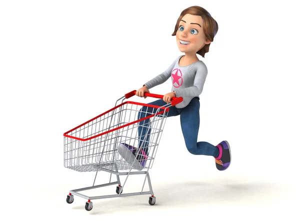有趣的3D卡通少女购物 — 图库照片
