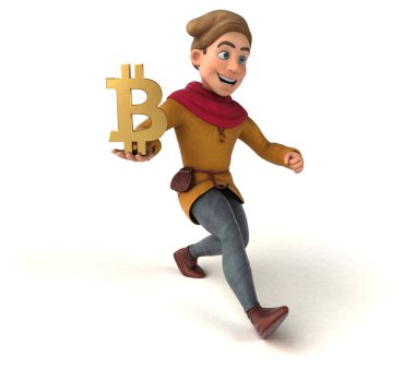 Bitcoin 'li bir ortaçağ tarihsel karakterinin 3 boyutlu görüntüsü 