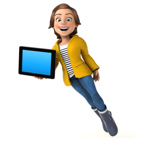 Leuke Illustratie Van Een Cartoon Tiener Meisje Met Tablet — Stockfoto