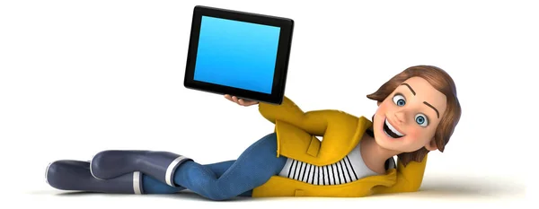 Spaß Illustration Eines Cartoon Teenager Mädchen Mit Tablet — Stockfoto