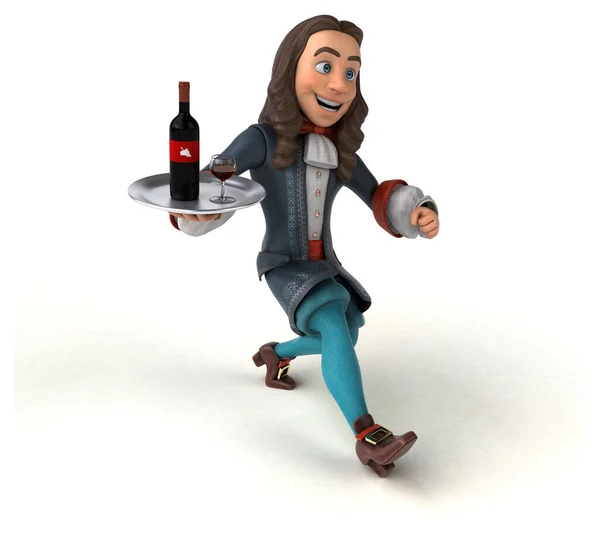 3D Illustration of a cartoon man in historical baroque costume with wine