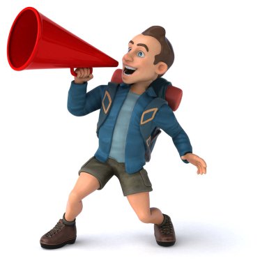 3 boyutlu sırt çantalı bir çizgi film karakterinin eğlenceli bir çizimi 