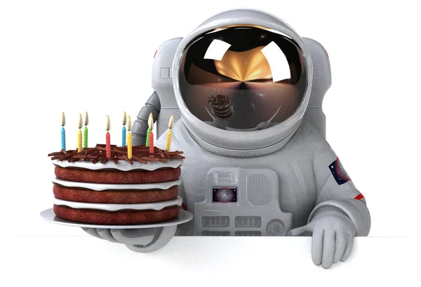 Fun Astronaut Mit Kuchen Illustration — Stockfoto