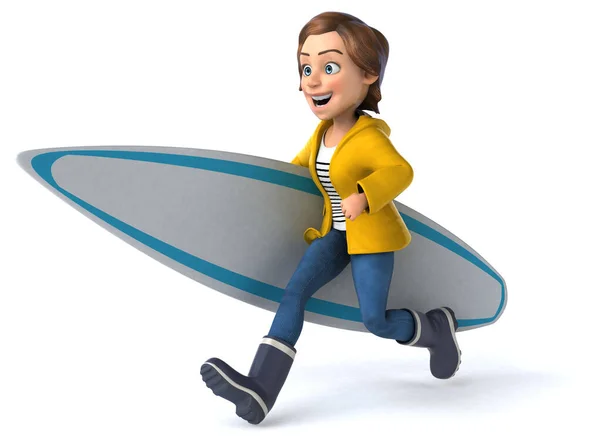 Divertimento Cartone Animato Ragazza Surfista — Foto Stock