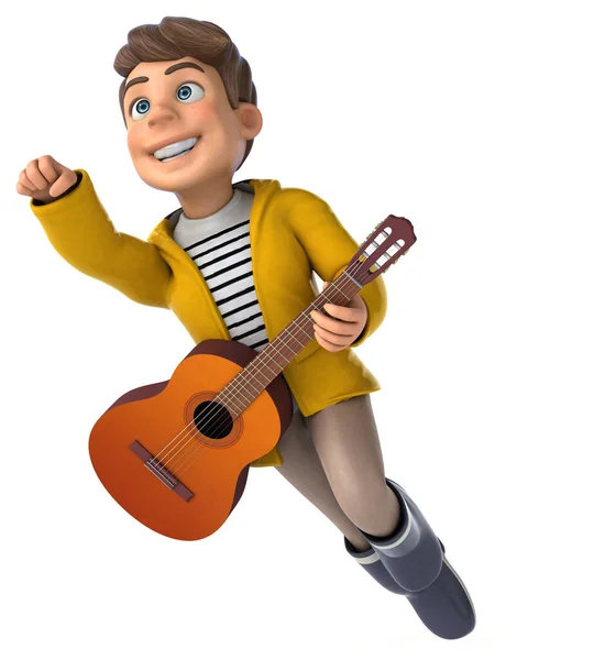 Fun Illustration Cartoon Kid Rain Gear Guitar — Stock Photo, Image