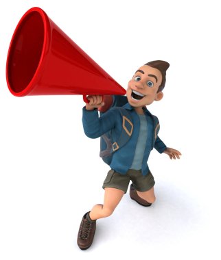 3 boyutlu sırt çantalı bir çizgi film karakterinin eğlenceli bir çizimi 