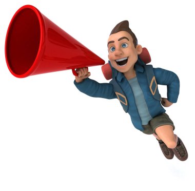 3 boyutlu sırt çantalı bir çizgi film karakterinin eğlenceli bir çizimi 