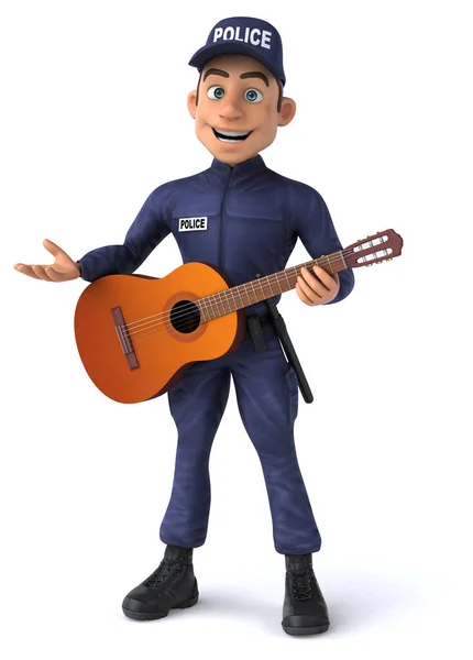 Fun Illustration Cartoon Police Officer Guitar — Stock Photo, Image