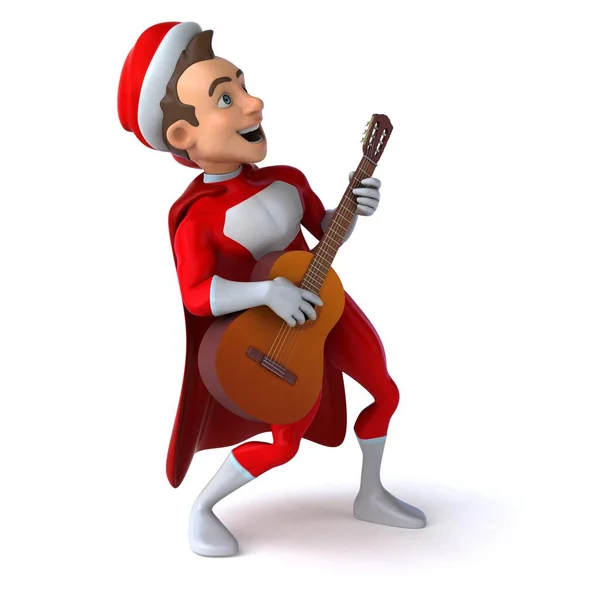 Kul Illustration Rolig Super Tomte Klo Med Gitarr — Stockfoto