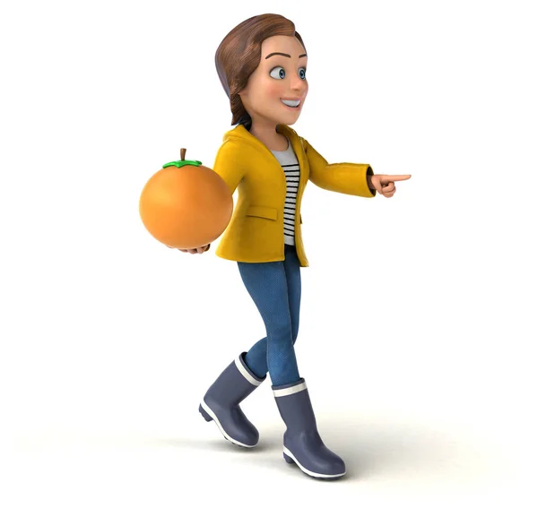 Fun Illustration Eines Cartoon Teenager Mädchen Mit Orange — Stockfoto