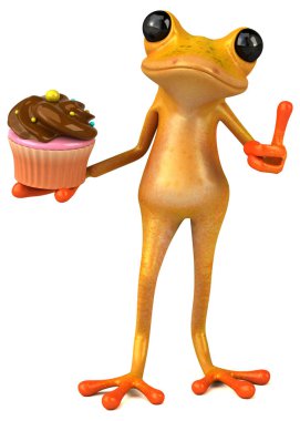 Kek ile eğlenceli kurbağa - 3D Görüntü  