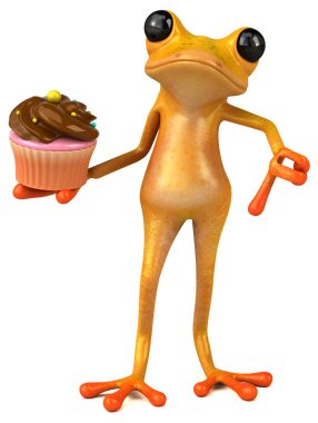 Kek ile eğlenceli kurbağa - 3D Görüntü  