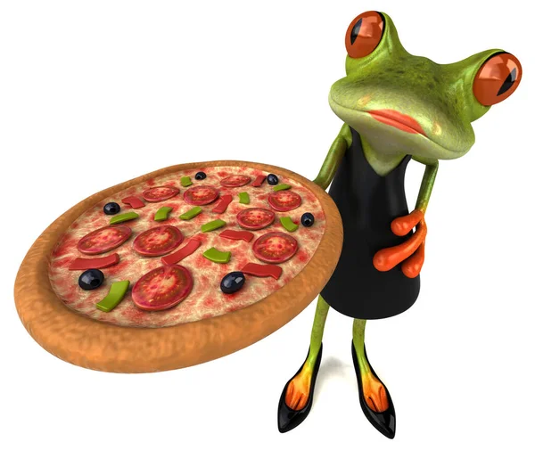 Rolig Groda Med Pizza Illustration — Stockfoto